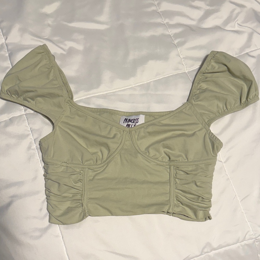 Princess Polly Sage Green Ruched Blouse